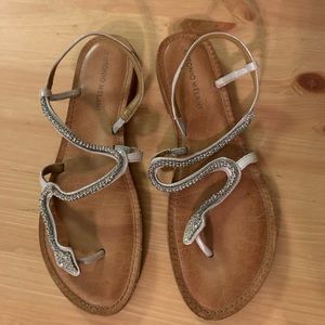 Antonio Melani silver beaded snake sandals, size 8
